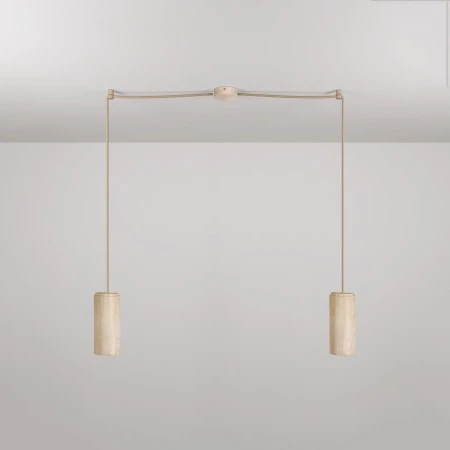 Lampada a 2 cadute con paralumi in legno per faretto Tub-E27 - Neutro