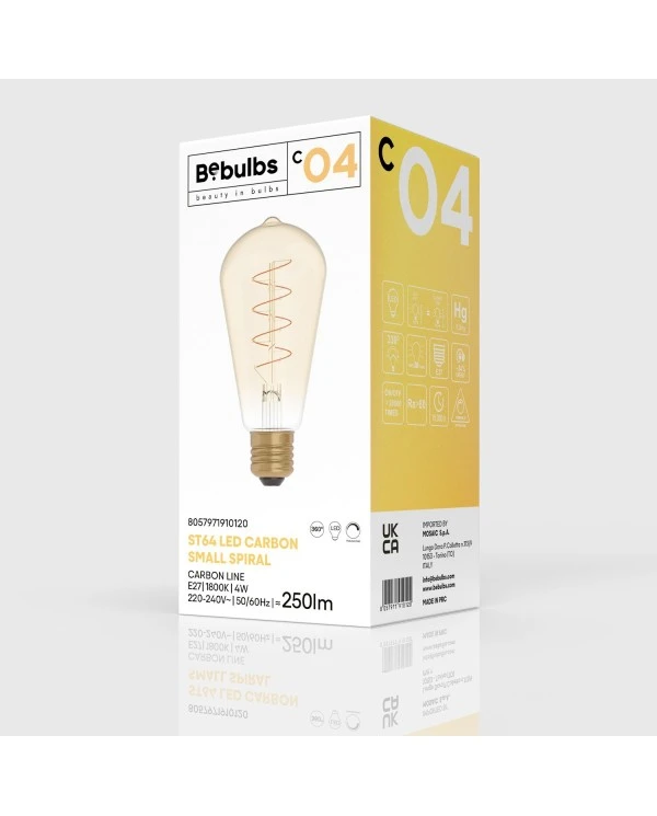 Lampadina LED Dorata Carbon Line filamento a spirale Edison ST64 4W 250Lm E27 1800K Dimmerabile - C04