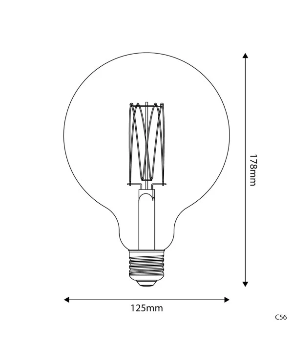 Lampadina LED Dorata Carbon Line filamento verticale Globo G125 7W 640Lm E27 2700K Dimmerabile - C56