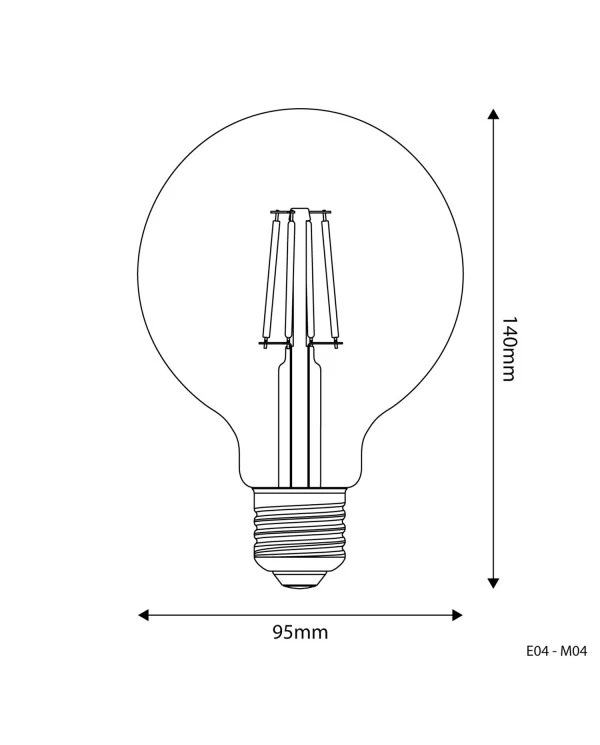 Lampadina LED Trasparente Globo G95 4W 470Lm E27 2700K - E04