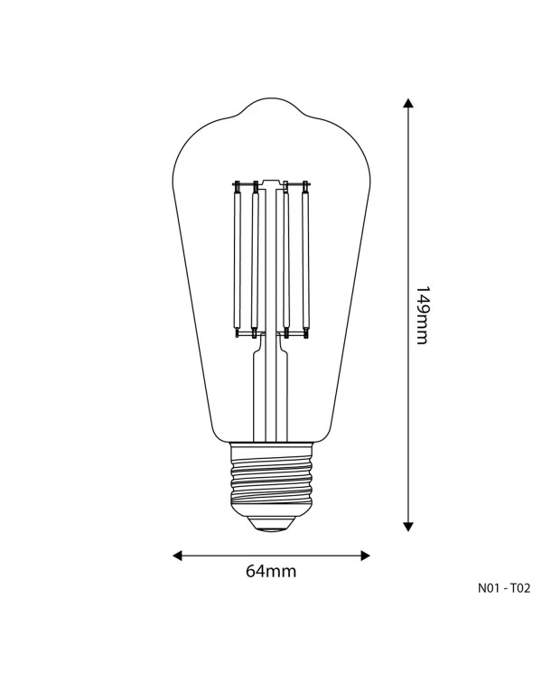 Lampadina LED Trasparente Edison ST64 7W 806Lm E27 3500K Dimmerabile - N02