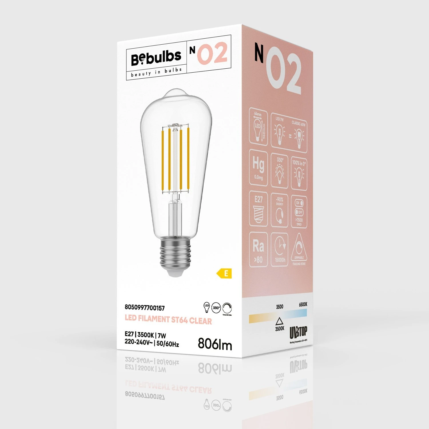 Lampadina LED Trasparente Edison ST64 7W 806Lm E27 3500K Dimmerabile - N02