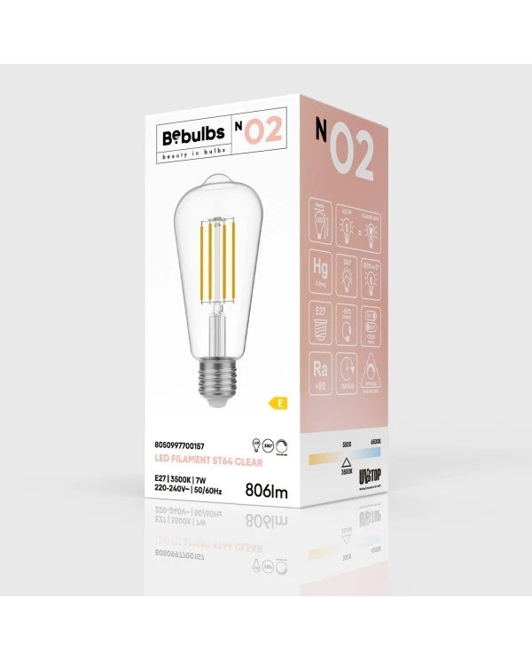 Lampadina LED Trasparente Edison ST64 7W 806Lm E27 3500K Dimmerabile - N02