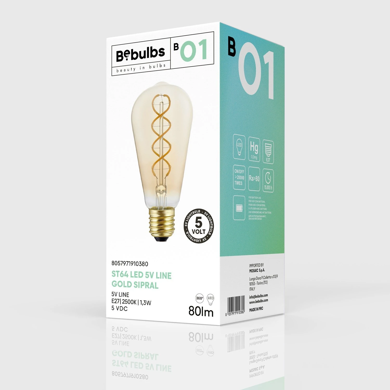 Lampadina LED Dorata Linea 5V filamento a spirale Edison ST64 1,3W 80Lm E27 2500K Dimmerabile - B01