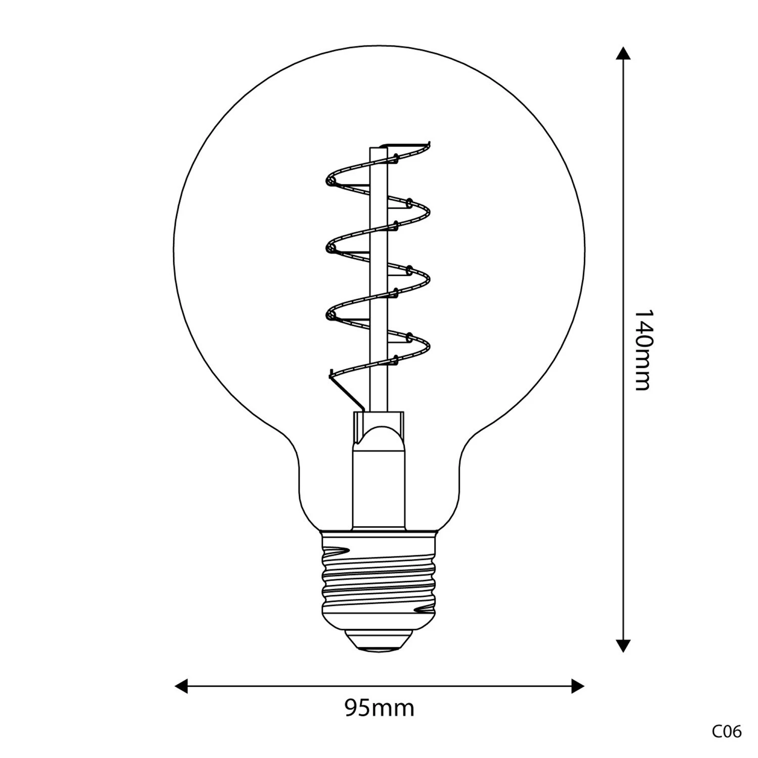 Lampadina LED Dorata Carbon Line filamento a spirale Globo G95 4W 250Lm E27 1800K Dimmerabile - C06