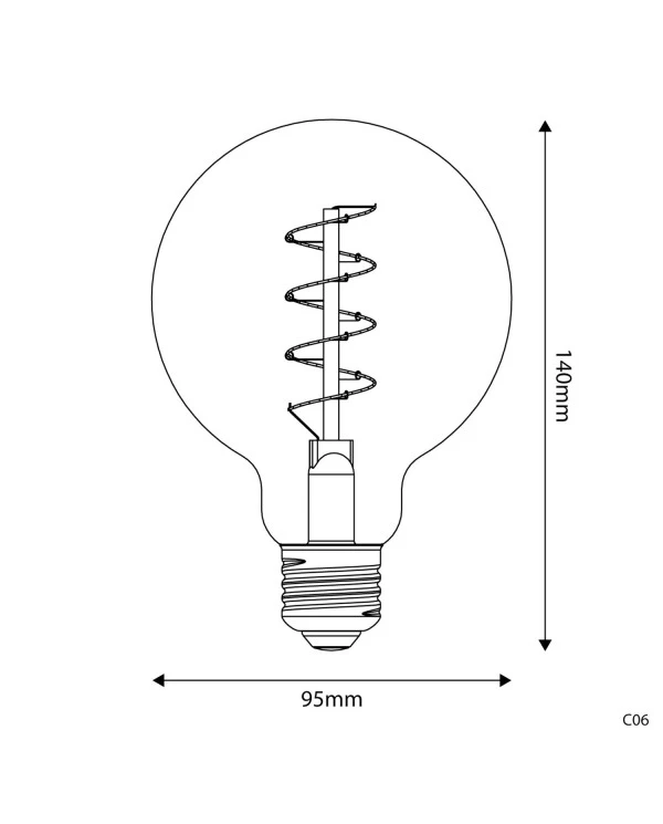 Lampadina LED Dorata Carbon Line filamento a spirale Globo G95 4W 250Lm E27 1800K Dimmerabile - C06