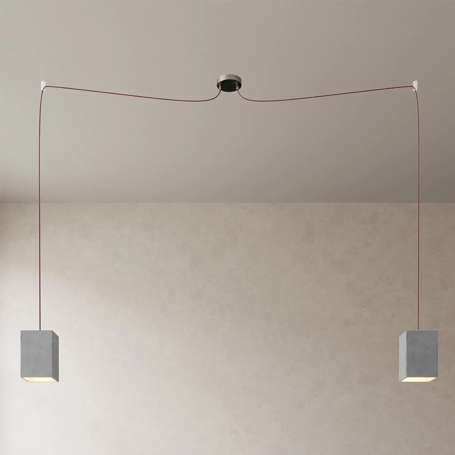 Spider - Lampada a sospensione multipla a 2 cadute Made in Italy completa di cavo tessile e paralume in cemento