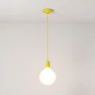 Lampada a sospensione Made in Italy completa di cavo tessile e finiture in porcellana colorata