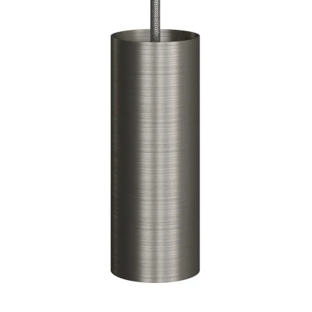 Lampada a sospensione completa di cavo tessile, paralume Tub-E14 e finiture in metallo - Titanio satinato