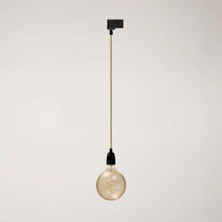 Lampada a sospensione vintage per binari con finiture in porcellana - Nero
