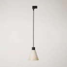 Lampada a sospensione per binari con paralume conico in legno