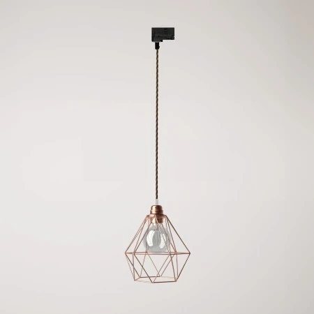 Lampada a sospensione con paralume a gabbia Diamond per binari - Rame