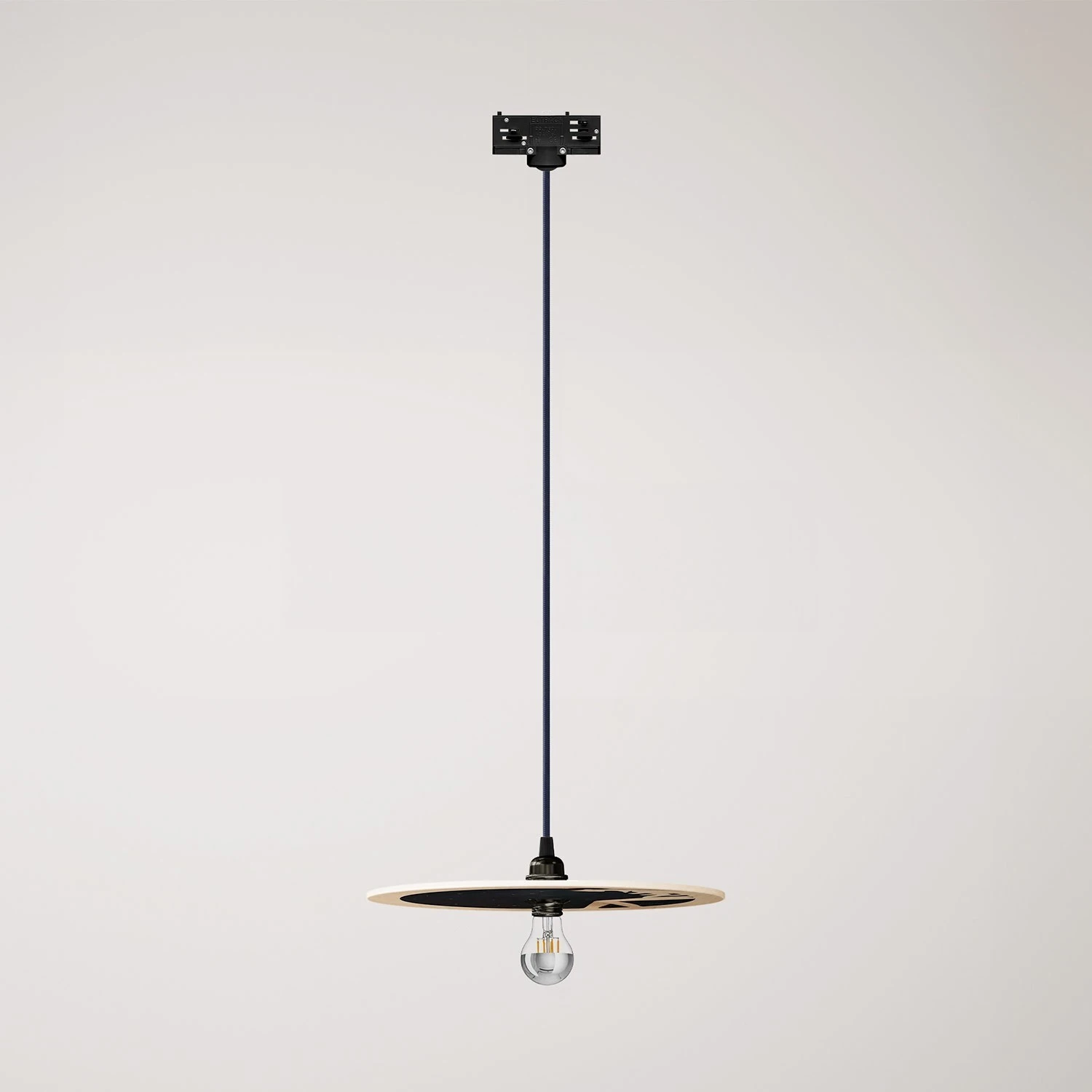 Lampada a sospensione per binari con paralume in legno UFO double-face
