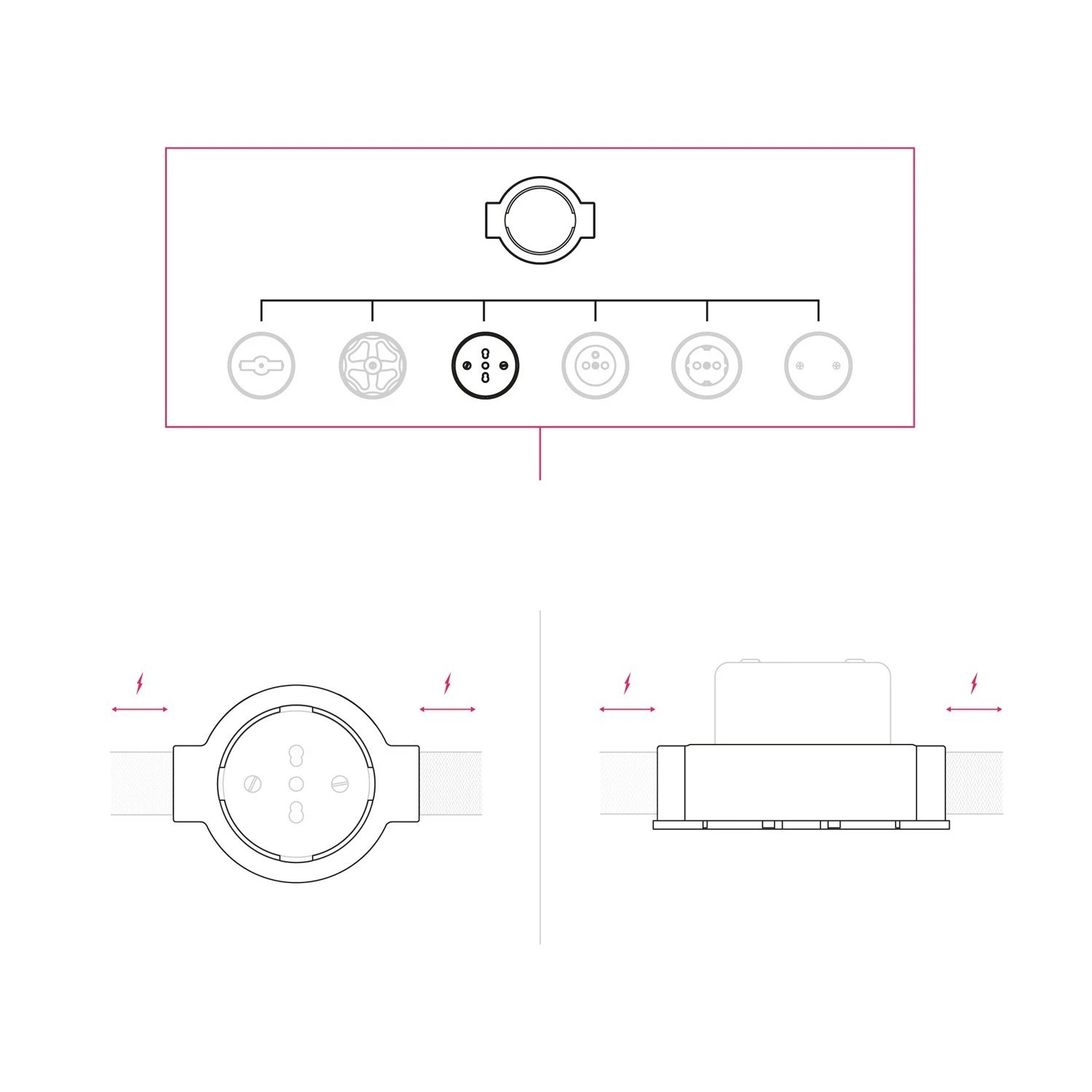 Kit presa bipasso italiana 10/16A da parete e base per Creative-Tubes in porcellana