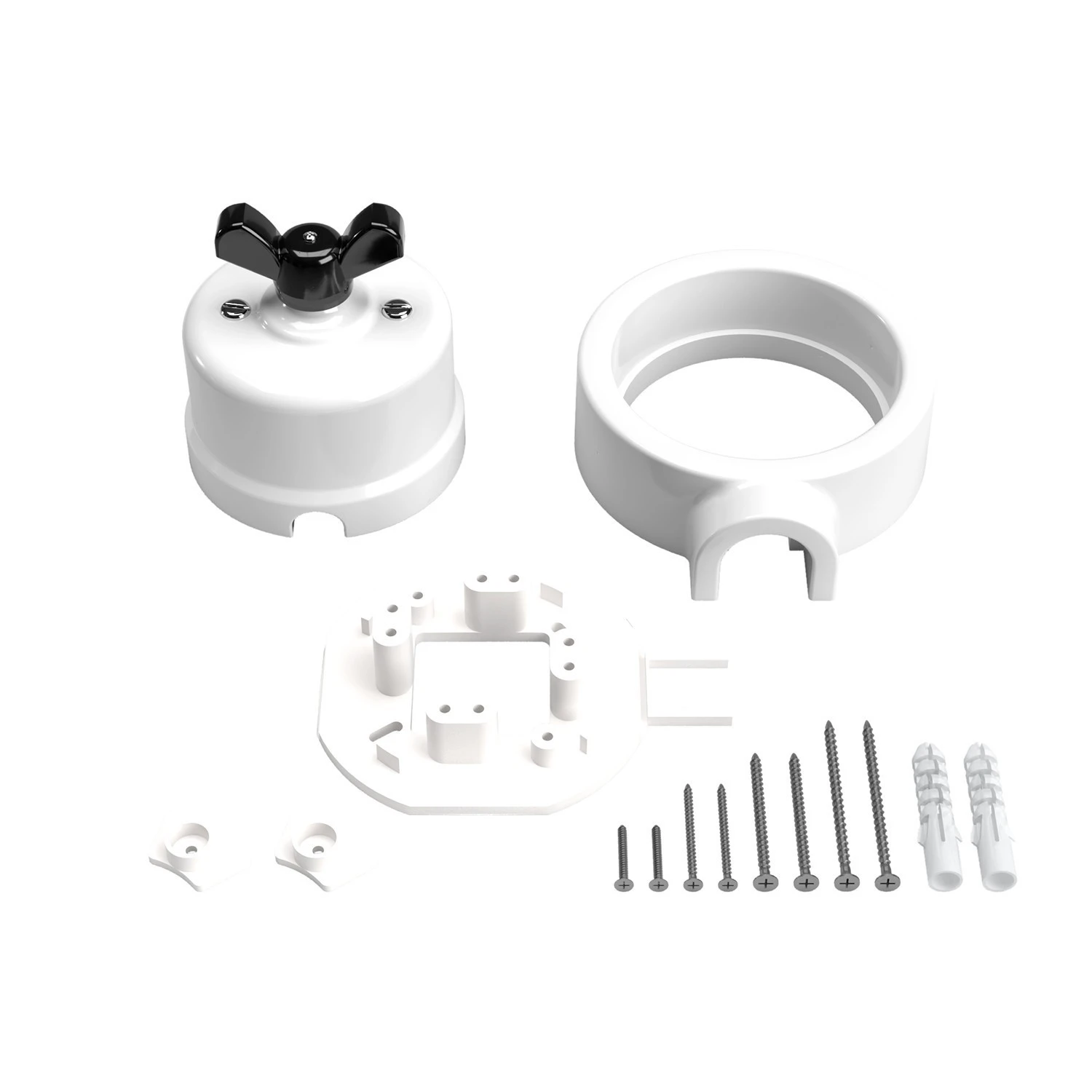 Kit interruttore/deviatore con dado a farfalla e base per Creative-Tubes  in porcellana bianca