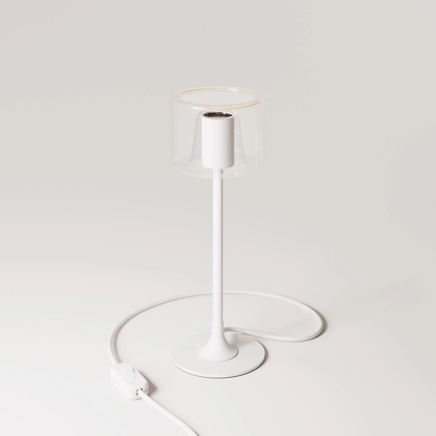 Lampada da tavolo MAG-Y con base metallica tonda e lampadina Ghost trasparente