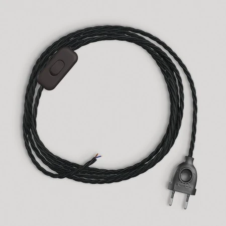 Cablaggio per lampada con cavo nero trecciato 1,80 m - Nero