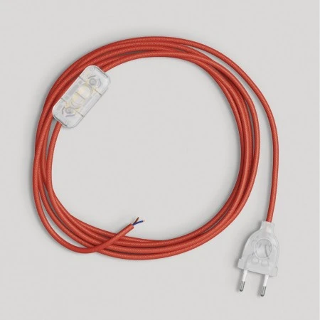 Cablaggio per lampada con cavo rosso lucido 1,80 m - Trasparente
