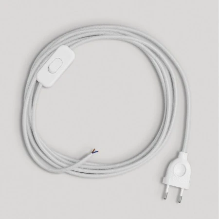 Cablaggio per lampada con cavo bianco in cotone 1,80 m - Bianco