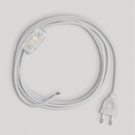 Cablaggio per lampada con cavo bianco in cotone 1,80 m - Trasparente