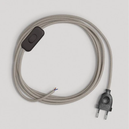 Cablaggio per lampada con cavo grigio tortora in cotone 1,80 m - Nero