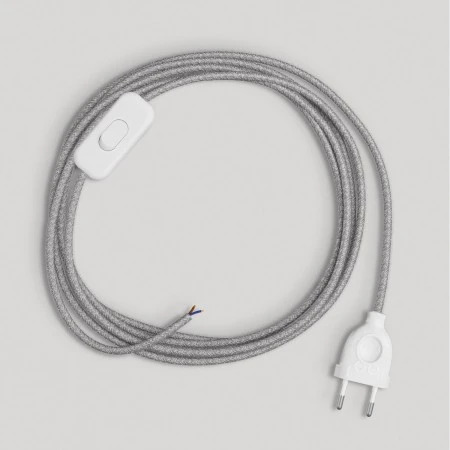 Cablaggio per lampada con cavo grigio in lino 1,80 m - Bianco