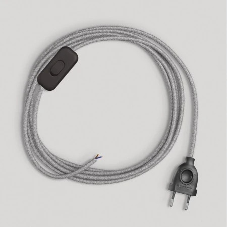 Cablaggio per lampada con cavo grigio in lino 1,80 m - Nero