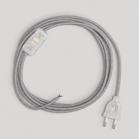 Cablaggio per lampada con cavo grigio in lino 1,80 m - Trasparente