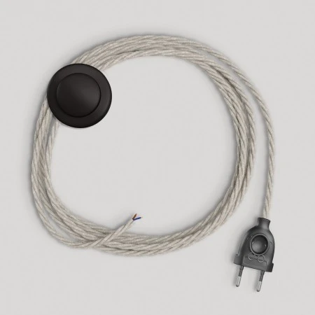 Cablaggio per lampada con cavo bianco trecciato 3 m - Nero