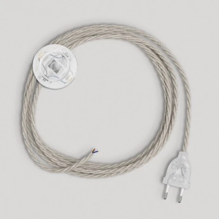 Cablaggio per lampada con cavo bianco trecciato 3 m - Trasparente