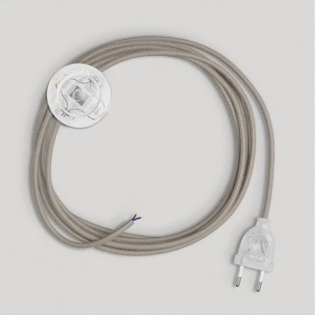 Cablaggio per lampada con cavo grigio tortora in cotone 3 m - Trasparente