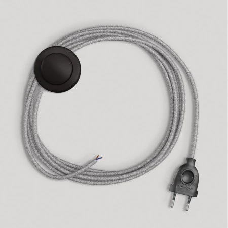 Cablaggio per lampada con cavo grigio in lino 3 m - Nero