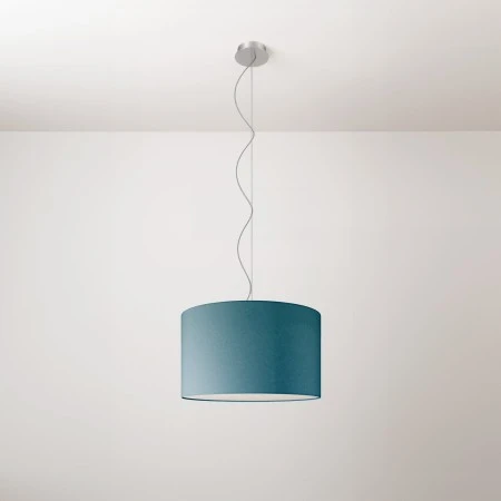Lampada a sospensione con paralume in tessuto Cilindro Small - Made in Italy - Teletta azzurro severo