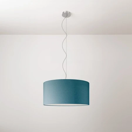 Lampada a sospensione con paralume in tessuto Cilindro Medium - Made in Italy - Teletta azzurro severo