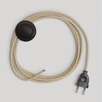 Cablaggio per lampada con cavo neutro in juta 3 m - Nero
