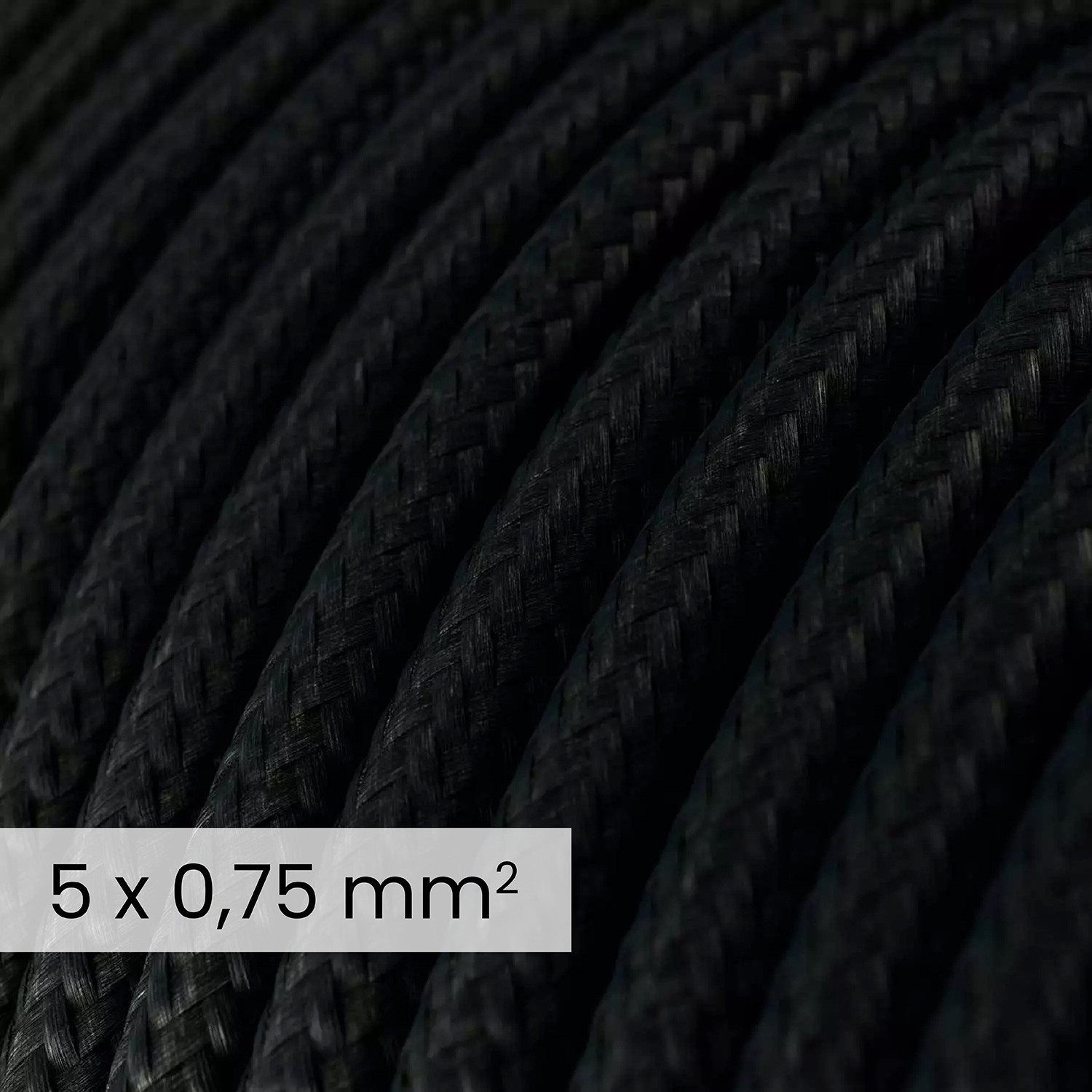 Cavo elettrico tessile DALI 5x0.75 mm² nero carbone - Filo rotondo flessibile per illuminazione RM04
