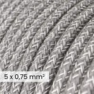 Cavo elettrico tessile DALI 5x0.75 mm² lino grigio melange - Cavo decorativo per impianti luce RN02