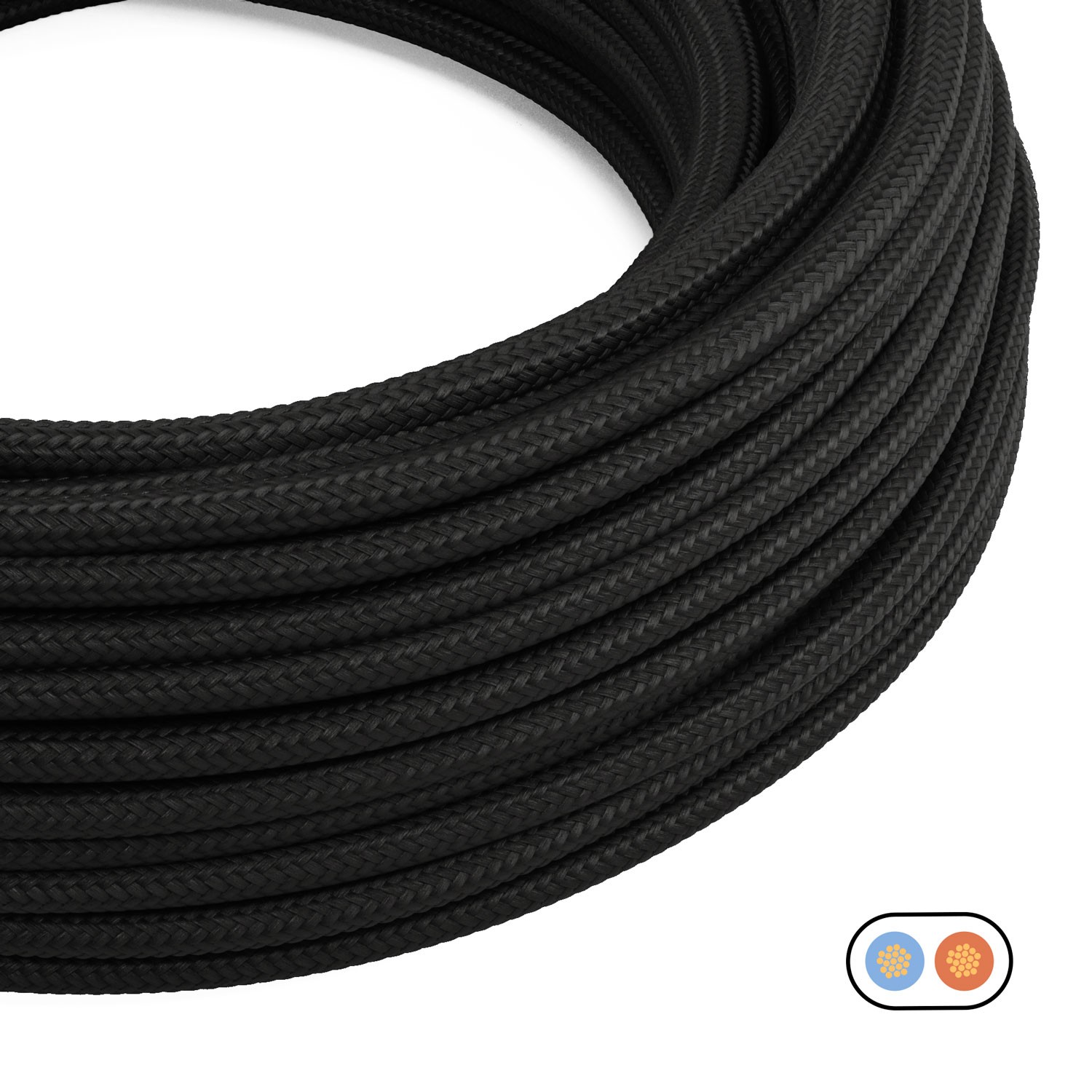 Cavo tessile piatto Nero Carbone lucido - PM04