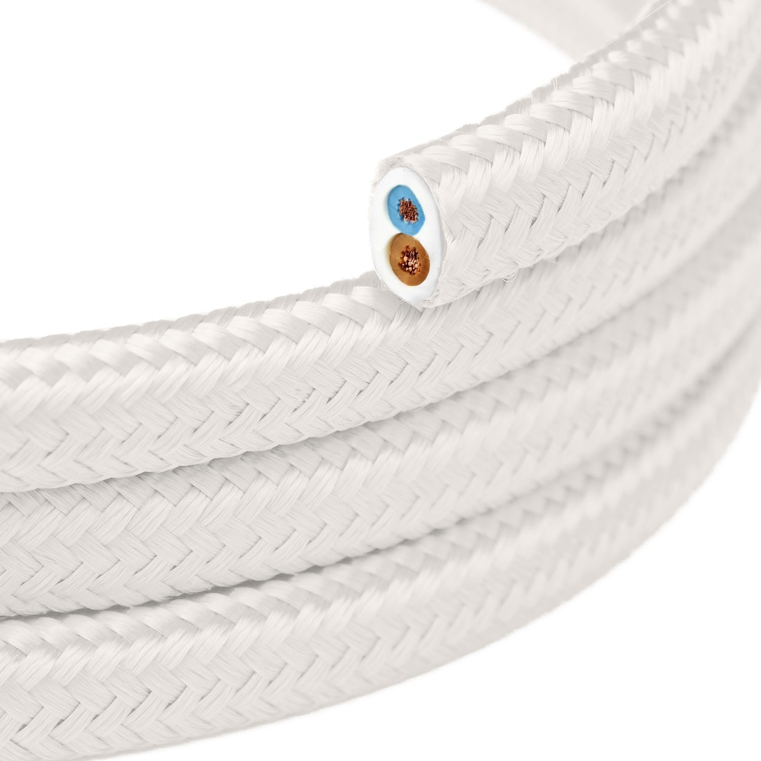 Cavo elettrico tessile piatto Bianco Ottico lucido - PM01