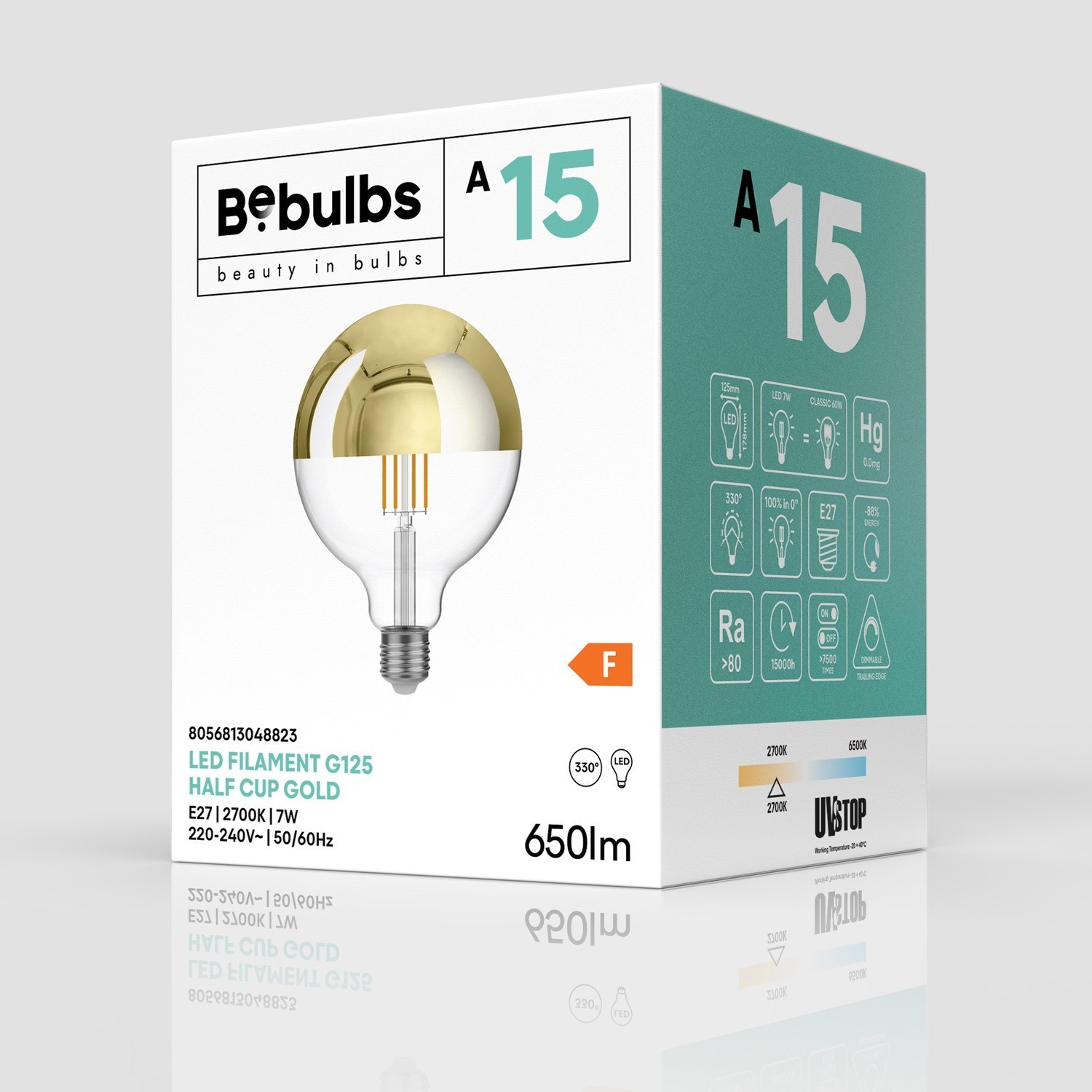 Lampadina LED Mezza Sfera Oro Globo G125 7W 650Lm E27 2700K Dimmerabile - A15