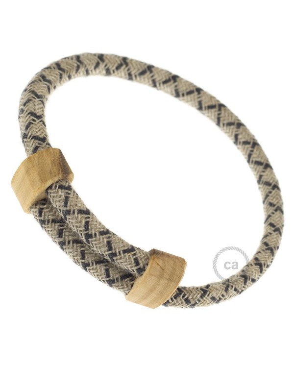 Creative-Bracelet in Cotone e Lino naturale Antracite RD64. Chiusura scorrevole in legno. Made in Italy.