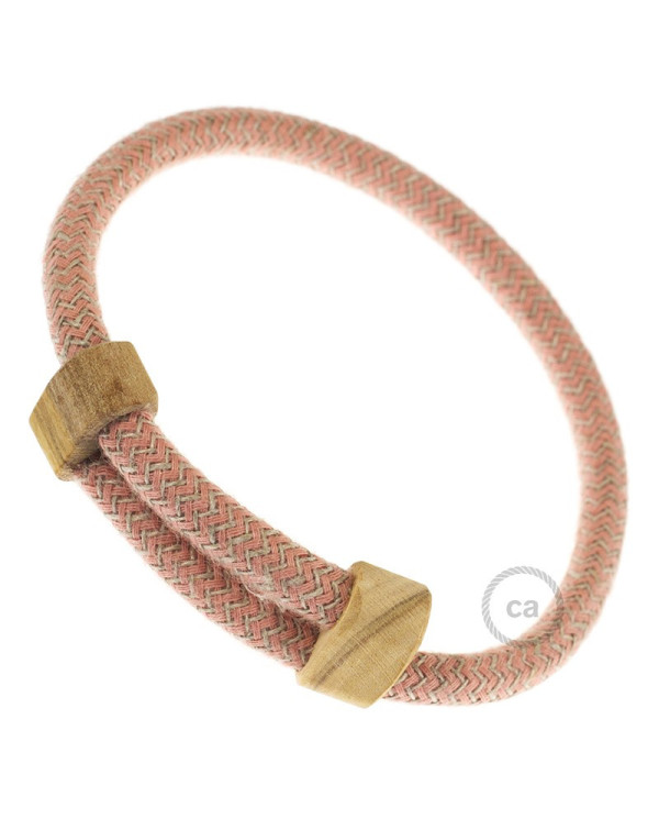Creative-Bracelet in Cotone e Lino naturale Rosa Antico RD71. Chiusura scorrevole in legno. Made in Italy.