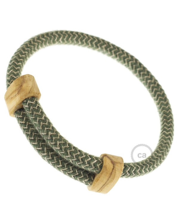 Creative-Bracelet in Cotone e Lino naturale Verde Timo RD72. Chiusura scorrevole in legno. Made in Italy.