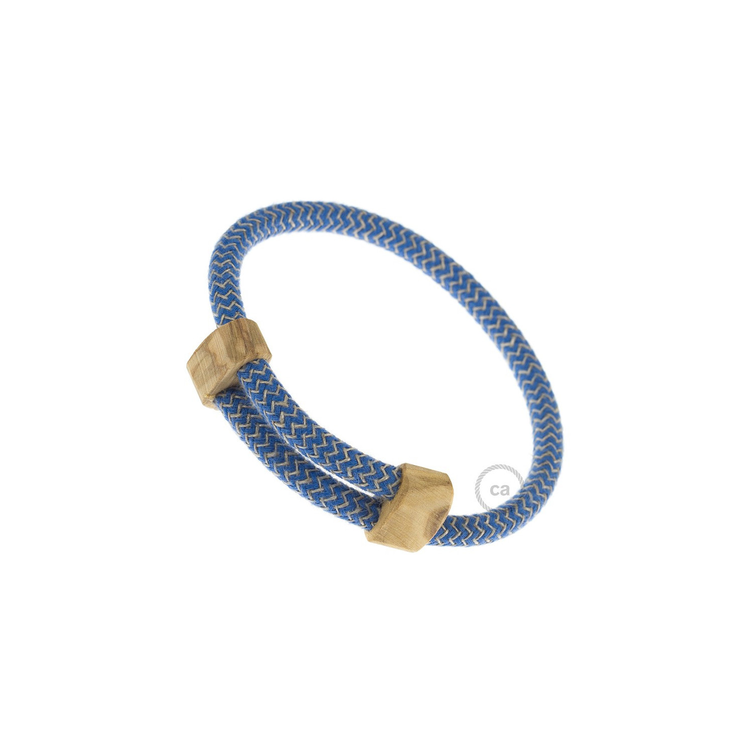 Creative-Bracelet in Cotone e Lino naturale Blu Steward RD75. Chiusura scorrevole in legno. Made in Italy.