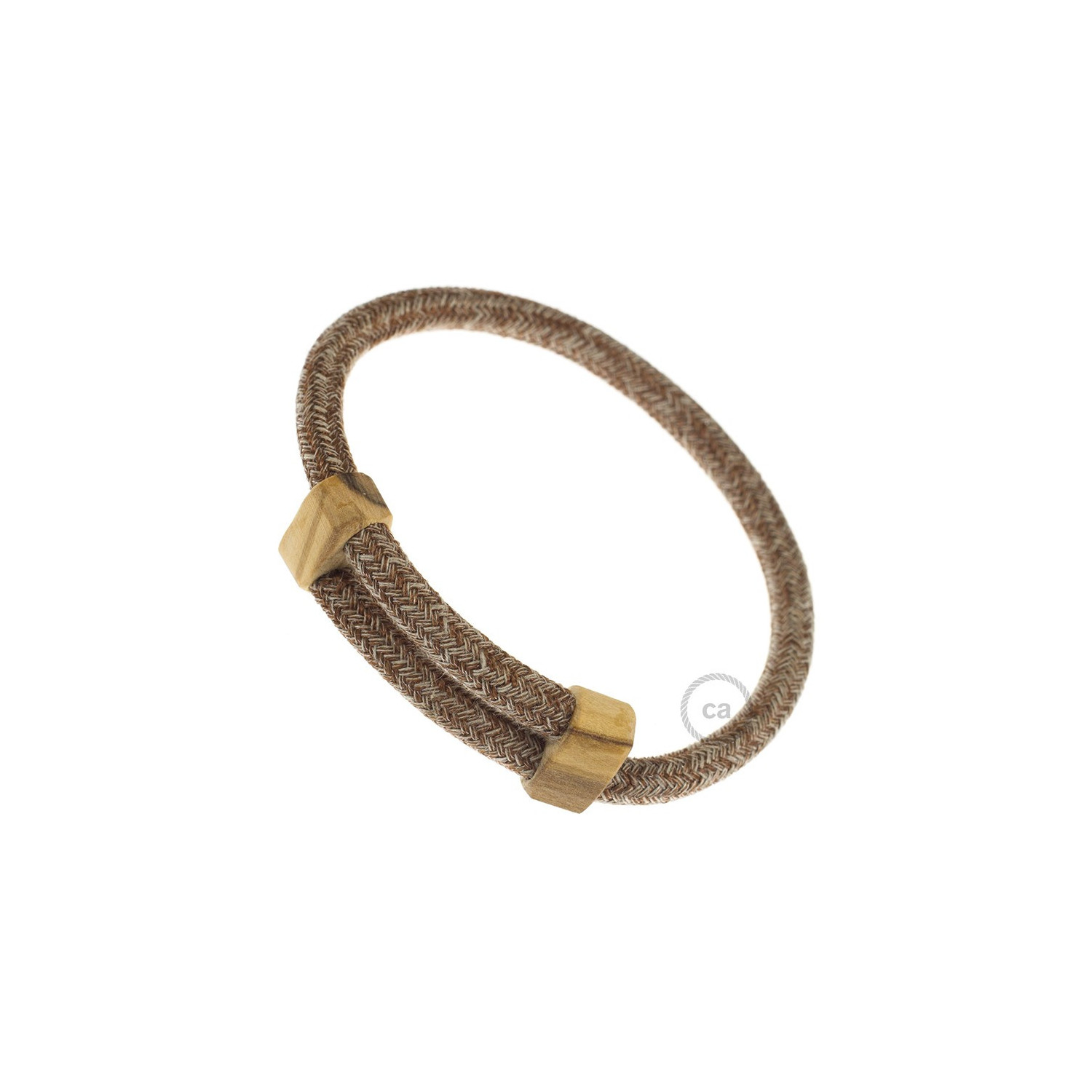 Creative-Bracelet in Cotone e Lino naturale Tweed Ruggine RS82. Chiusura scorrevole in legno. Made in Italy.