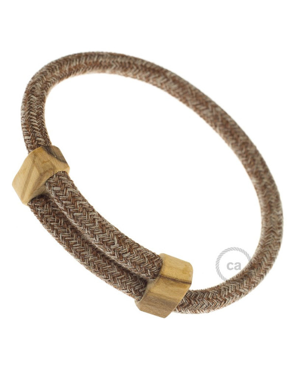Creative-Bracelet in Cotone e Lino naturale Tweed Ruggine RS82. Chiusura scorrevole in legno. Made in Italy.