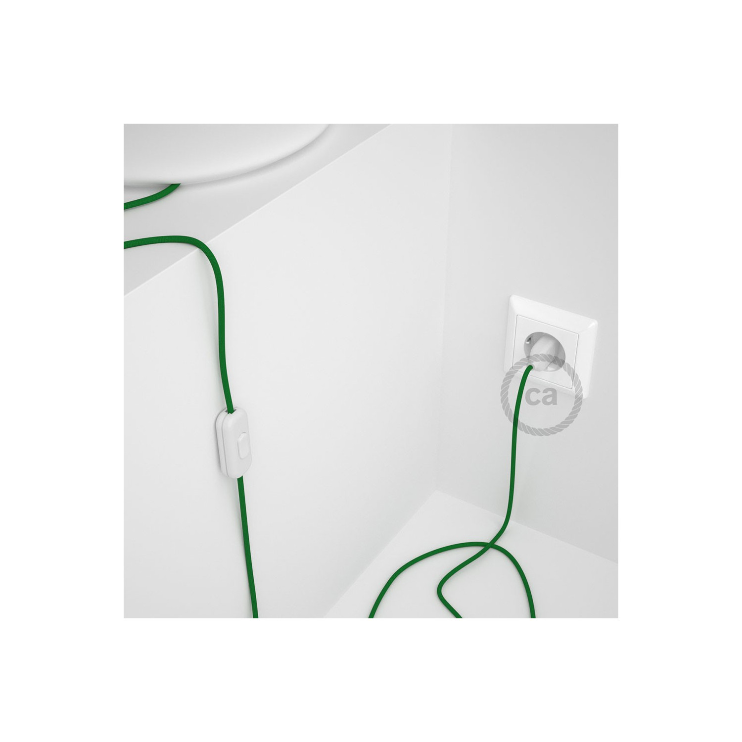 Cablaggio per lampada, cavo RM06 Effetto Seta Verde 1,80 m. Scegli il colore dell'interuttore e della spina.