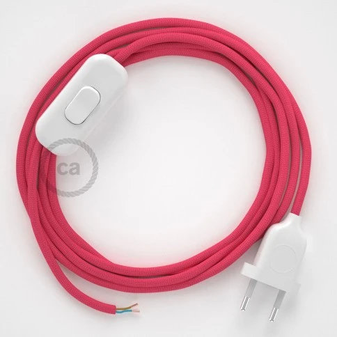 Cablaggio per lampada, cavo RM08 Effetto Seta Fucsia 1,80 m. Scegli il colore dell'interuttore e della spina.