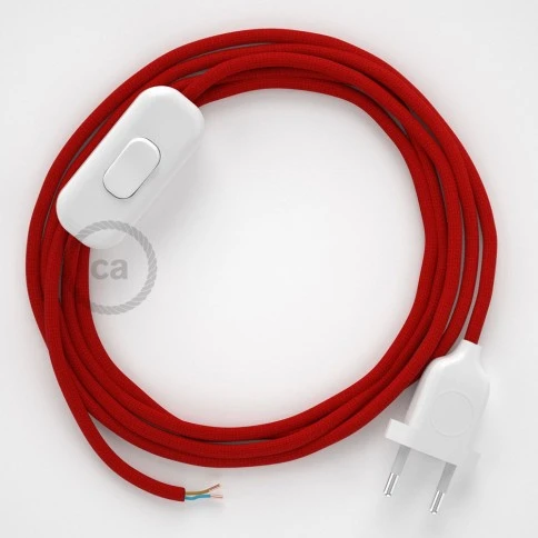 Cablaggio per lampada, cavo RM09 Effetto Seta Rosso 1,80 m. Scegli il colore dell'interuttore e della spina.