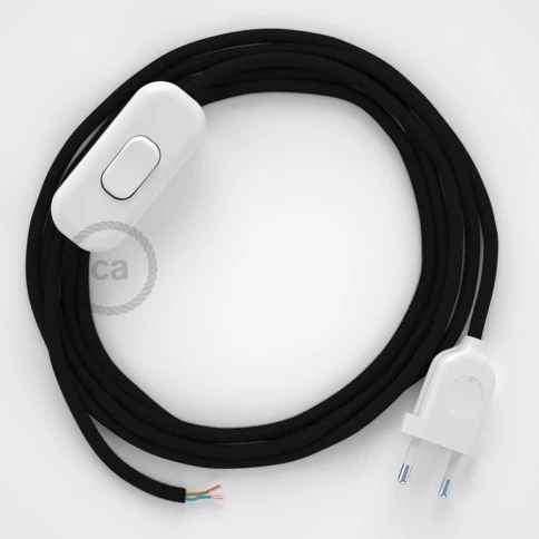 Cablaggio per lampada, cavo RM04 Effetto Seta Nero 1,80 m. Scegli il colore dell'interuttore e della spina.